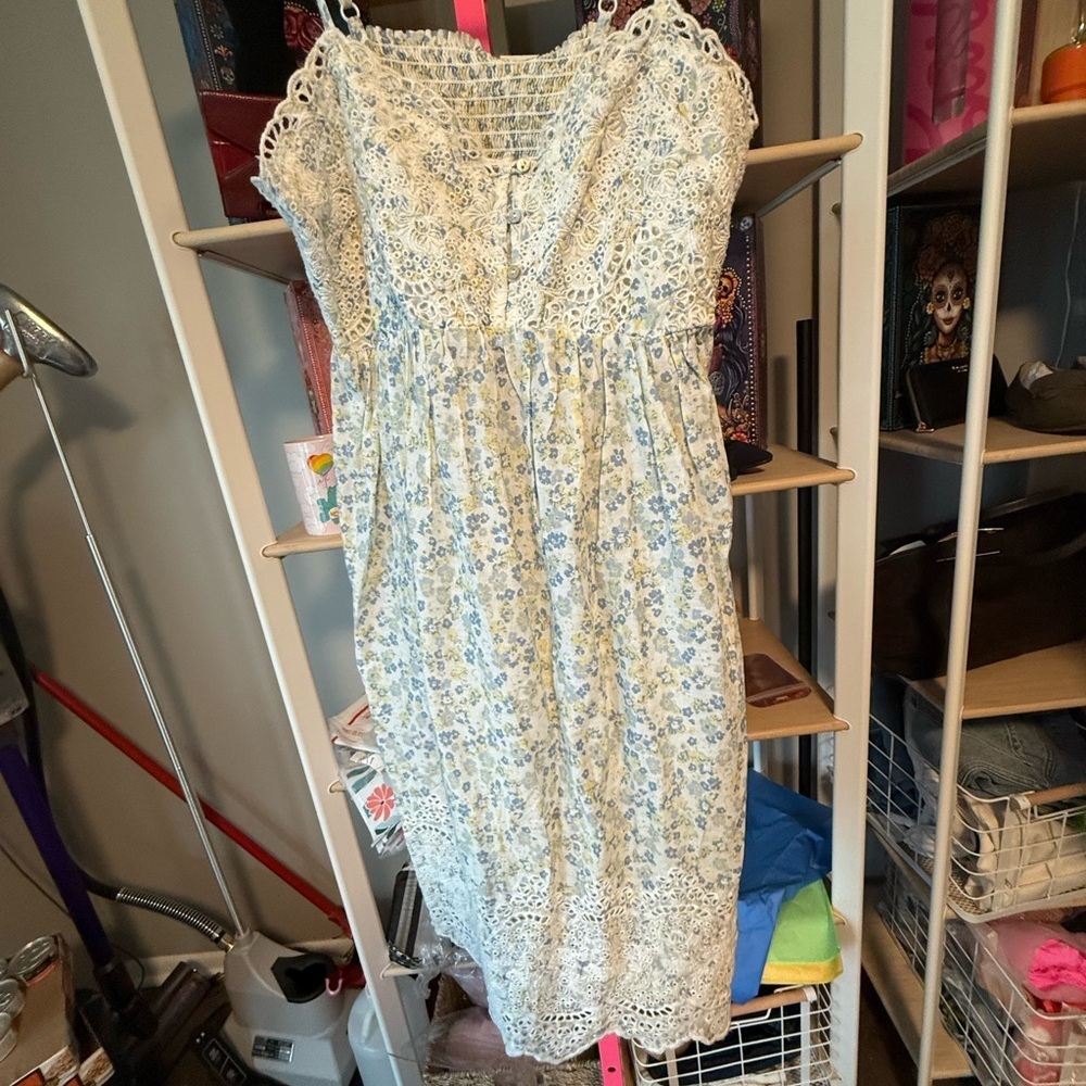 Free People Floral Lace Midi Dress - Cream and Blue size Medium NWT